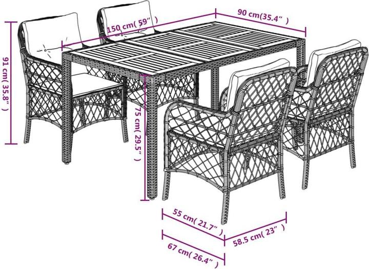 Produktbild vidaXL Garten Essgruppe (150 x 90 x 75 cm)