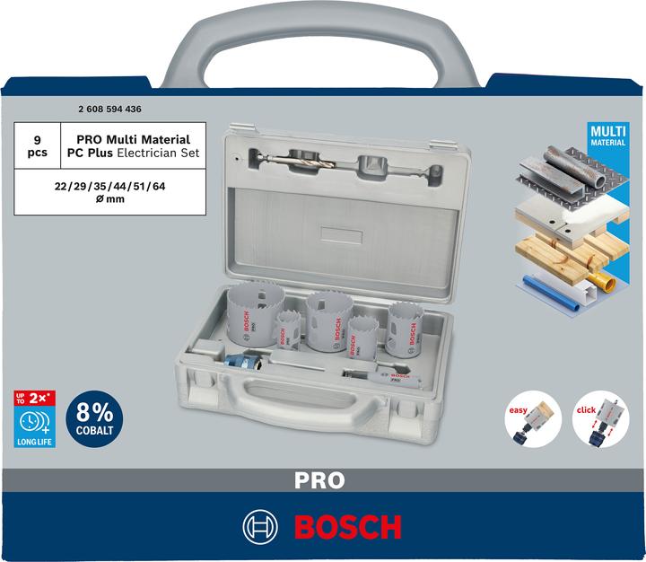 Produktbild Bosch Professional Zubehör PRO Multi Material PC Plus Lochsägen-Set, 9-tlg. (51 Millimeter, 44 Millimeter, 64 Millimeter, 29 Millimeter, 22 Millimeter, 35 Millimeter)
