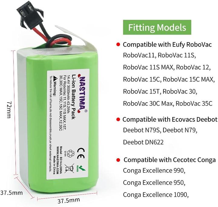Produktbild Nastima 14.4V 3000mAh Lithium-Ionen-Ersatzakku Kompatibel mit Eufy RoboVac 11