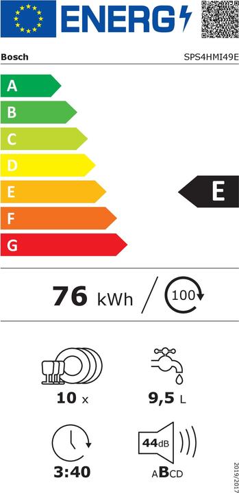 Energie-Label Bosch Hausgeräte SPS4HMI49E, Serie 4