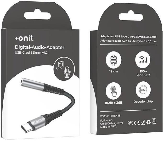 Actual product image Onit Digital Audio Adapter USB-C to 3.5 mm AUX (Digital -> Analog)