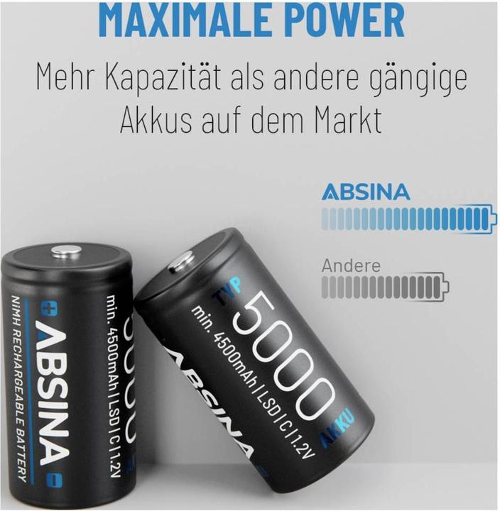 Actual product image Absina Baby (C)-Akku NiMH 4500 1.2 V 2 St. (2 pcs., C, 4500 mAh)