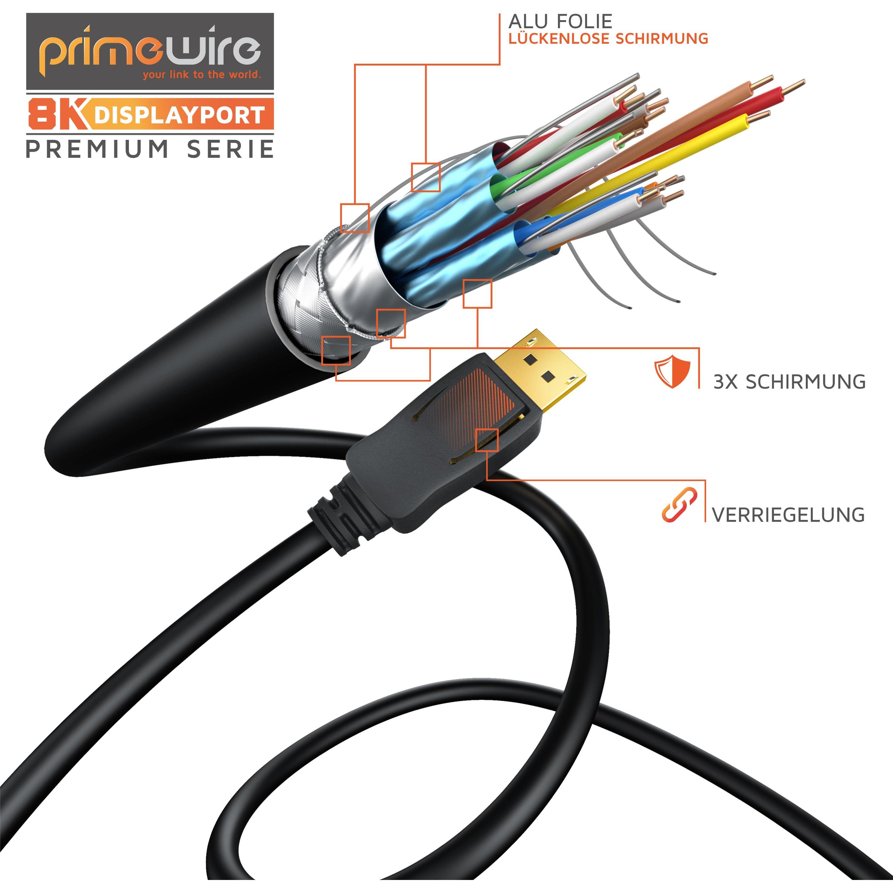 Thumbnail - Primewire DisplayPort Kabel, DP 2.0, Monitorkabel 8K 7680 x 4320 @ 60Hz, 4K 3840 x 2160 @ 120Hz, DSC, HDR (1 m, DisplayP...