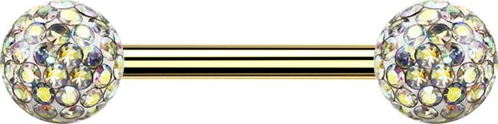 Produktbild Star Piercing Barbell vergoldet mit zwei Kristallkugeln multicolor Epoxy Schutzschicht (ohne Messing, Titan)