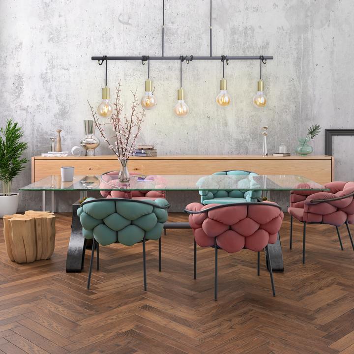 Actual product image Just Light Pendellampe TAMARA 5-flammig Leuchte in schwarz matt mit goldenen Fassungen (E27)