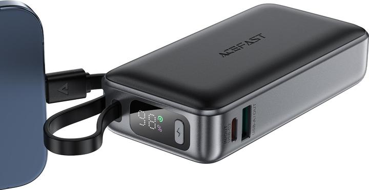 Actual product image Acefast M7-10000 PD30W Powerbank with Built-in Cable - Black (10000 mAh, 30 W, 37 Wh)