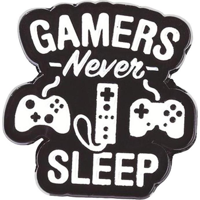 JTI, Anstecknadel, Brosche, Metall - Gamers Never Sleep, Weiss, Schwarz