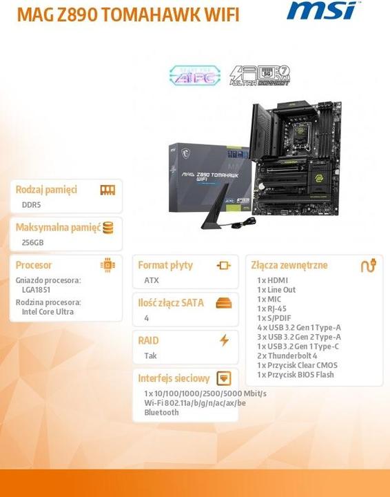 Actual product image MSI MAG Z890 TOMAHAWK WIFI (LGA 1851, Intel Z890, ATX)