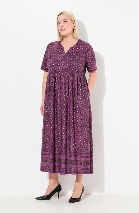 Image du produit Ulla Popken Jerseykleid, A-Linie, florales Muster, Tunika-Ausschnitt (68)