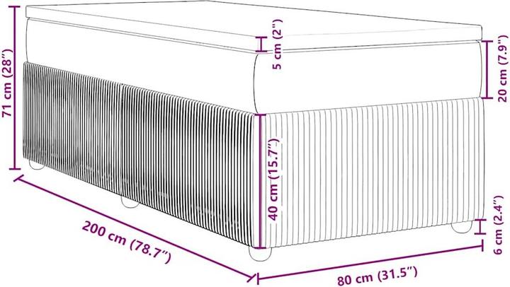 Immagine prodotto vidaXL Bo x letto a molle con materasso 80 x 200 cm in velluto (80 x 200 cm)