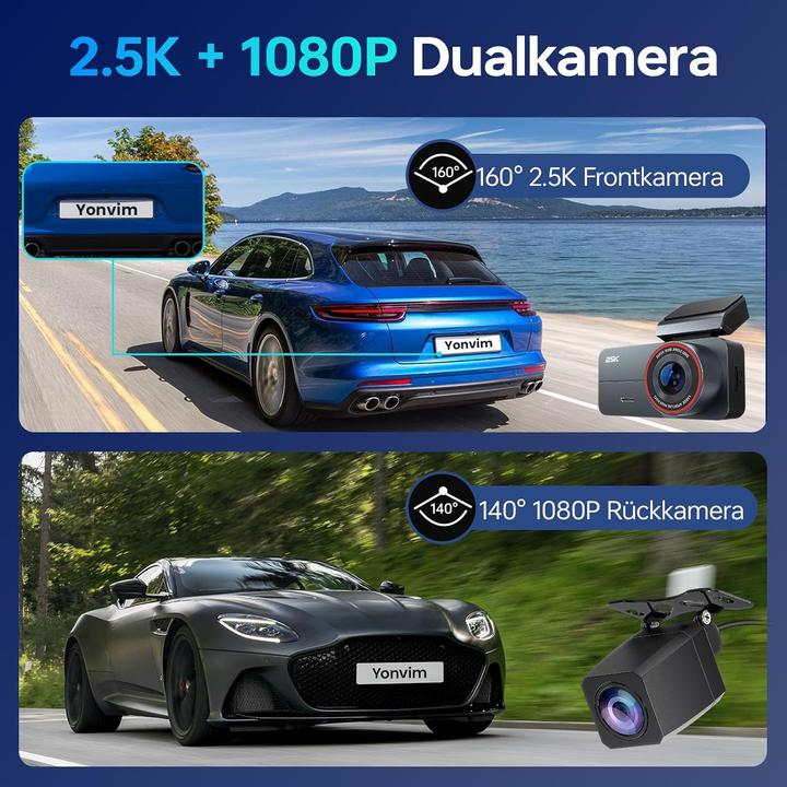 Produktbild Yonvim Dashcam Auto für Vorne und Hinten (Eingebautes Display, 2.5K)