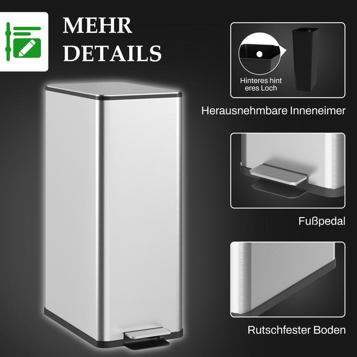 Produktbild Homcom Mülleimer Edelstahl, Kunststoff Silber (20 l)