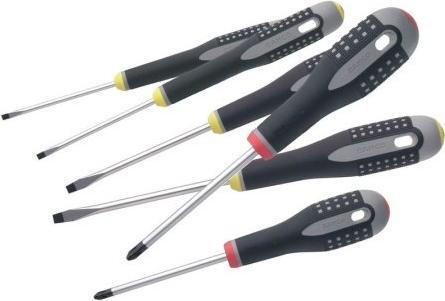 Actual product image Bahco ERGO screwdriver set for slotted and Phillips screws with rubber handle - 6 pieces (Phillipps cross recess (PH), Slotted screws)