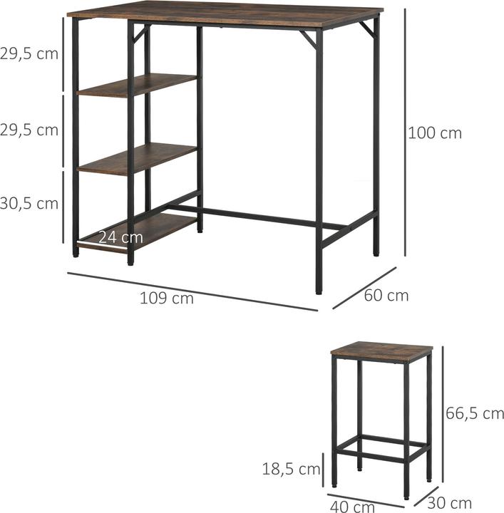 Image du produit Homcom Ensemble table de bar et 2 tabourets de bar (109 x 60 x 100 cm)