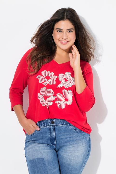Image du produit Ulla Popken T-shirt à fleurs Classic, col V et manches 3/4 (50, 52)