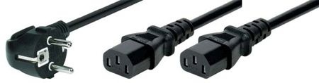 Produktbild Tecline Y-Netzanschlusskabel, Schukostecker abgewinkelt an 2x Kaltgerätebuchse, 1,8 m Netzkabel zum Anschlus (1.80 m)
