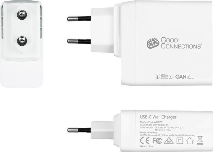 Produktbild Good Connections USB-Schnellladegerät 140W mit GaN-Technologie, 1-Port (USB-Câ„¢), PD 3.1, QC 5, PPS, inkl. 1,2m Lade (140 W)