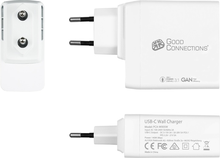 Immagine prodotto Good Connections Caricatore rapido USB 140W con tecnologia GaN, 1 porta (USB-Câ"¢), PD 3.1, QC 5, PPS, incluso (140 W)