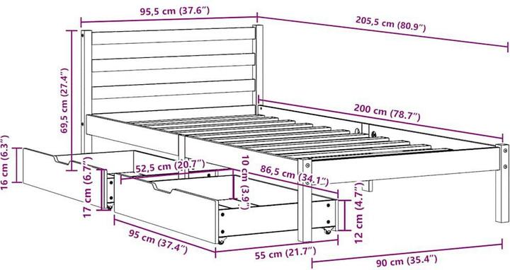 Actual product image vidaXL Bettrahmen (90 x 200 cm)