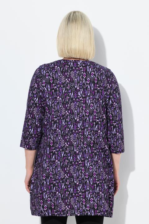 Actual product image Ulla Popken Mixed Floral Print 3/4 Sleeve Knit Tunic (50, 52)