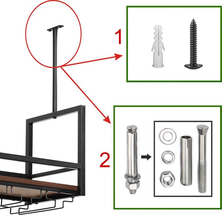 Actual product image En.Casa Weinregal mit Glashalterung Borejle 80x30x65 cm Schwarz/Walnussoptik