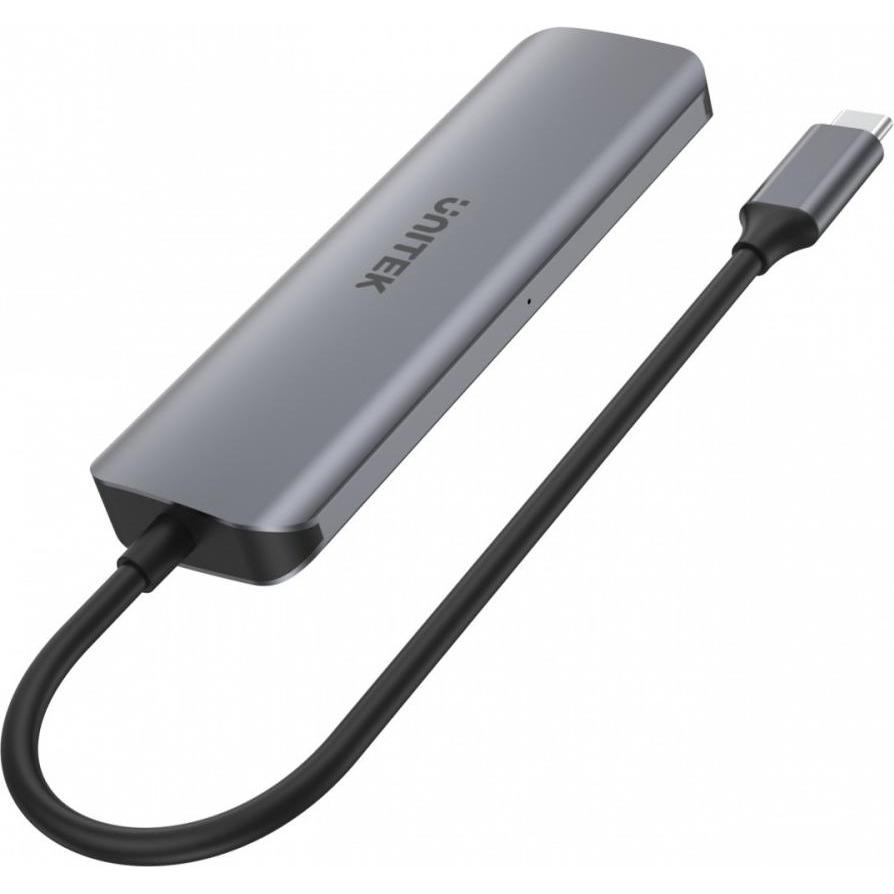 Unitek P5+ USB 3.2 Gen 1 (3.1 Gen 1) Type-A (USB-C, 5 Ports), Dockingstation + USB Hub, Grau