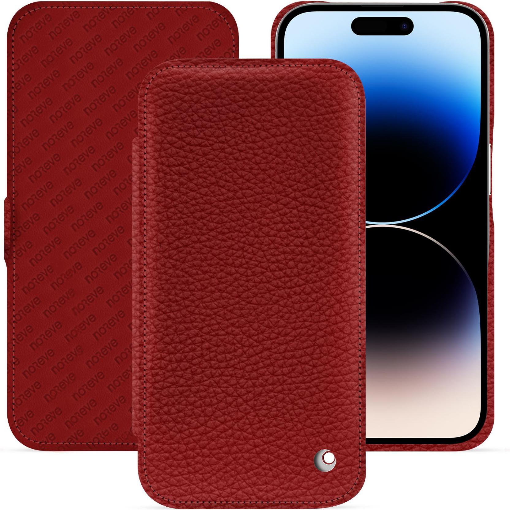 Noreve Lederschutzhülle horizontal (Apple iPhone 15 Pro), Smartphone Hülle, Rot