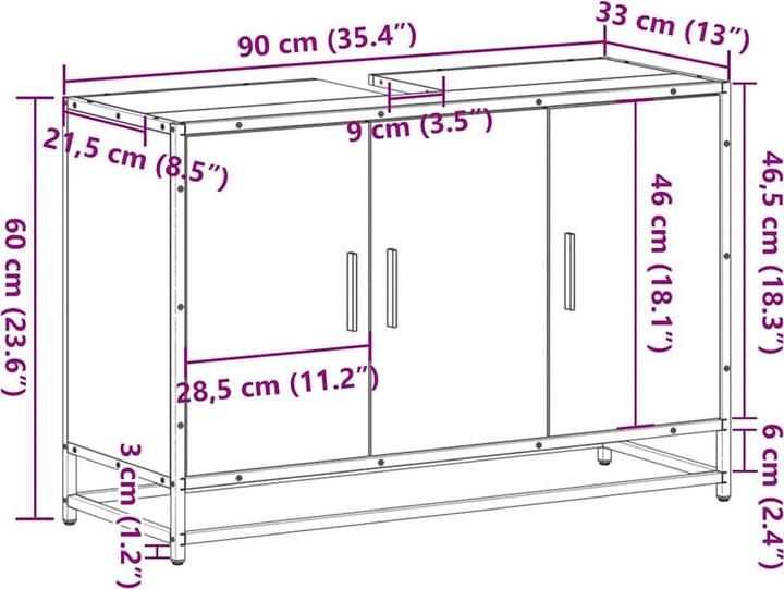 Produktbild VidaXL Waschbeckenunterschrank Sonoma-Eiche 90x33x60 cm Holzwerkstoff (90 x 33 x 60 cm)