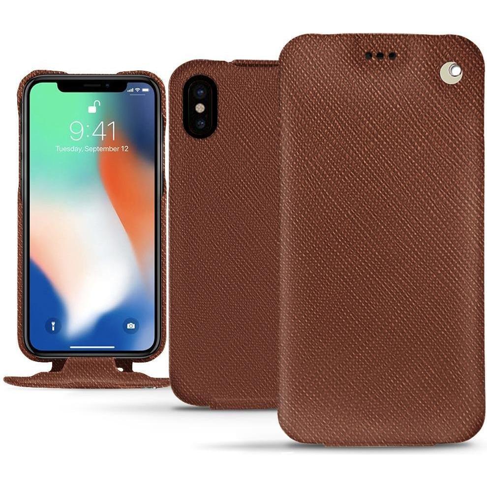 Noreve Lederschutzhülle vertikal (Apple iPhone XS Max), Smartphone Hülle, Braun