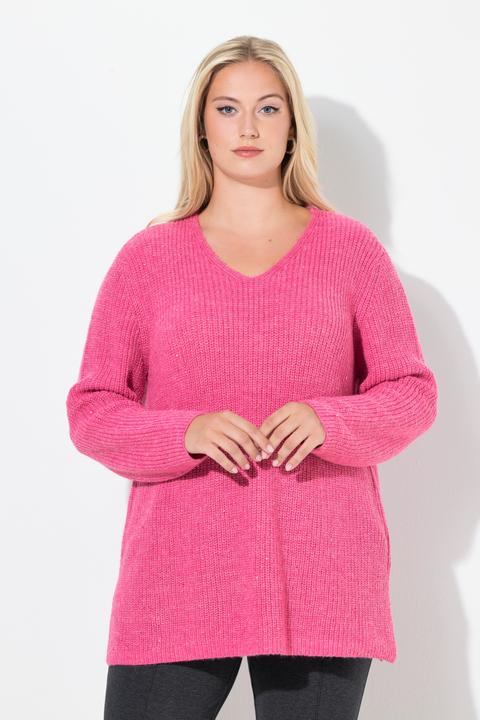 Produktbild Ulla Popken Pullover, Rippstrick, Pailletten, V-Ausschnitt, Langarm (62)