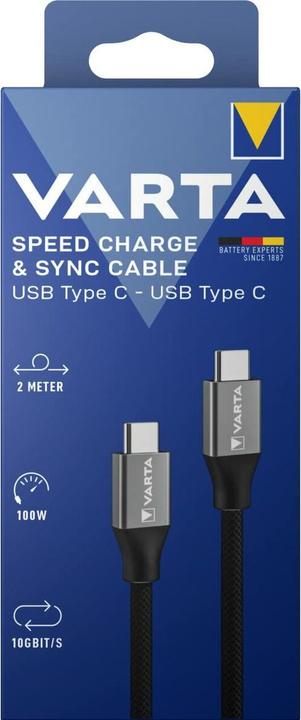Actual product image Varta Speed Charge & Sync Cable USB Type C to USB Type C (2 m, USB 3.1, 100 W)