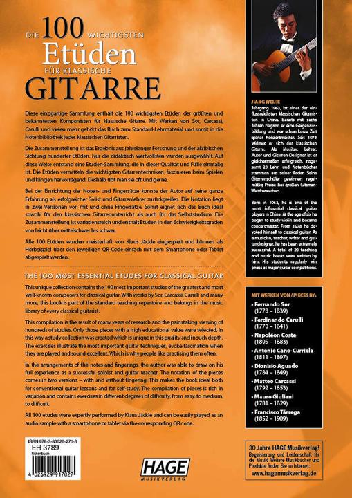 Produktbild Die 100 wichtigsten Etüden für klassische Gitarre mit 2 CDs (Deutsch, Helmut Hage, Jiang Weijie, 2012)