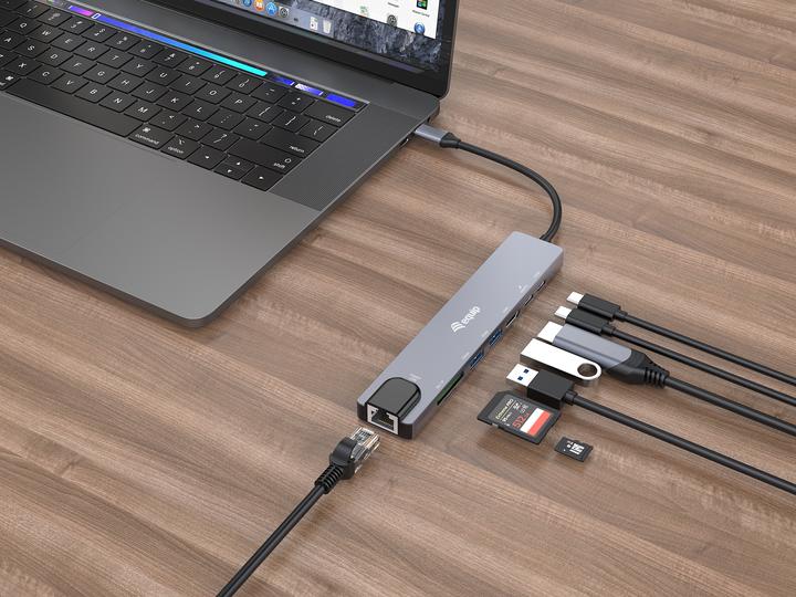 Image du produit equip Adapter USB-C -> HDMI,GbE,3xUSB3.2 Gen1,SD/TF,PD 100W (USB-C, 8 Ports)