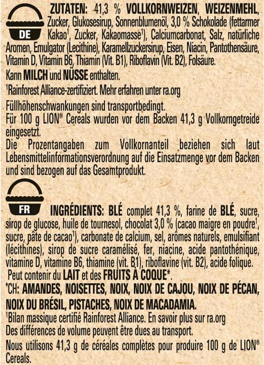 Nutritional values and ingredients Lion Cereals (480 g)