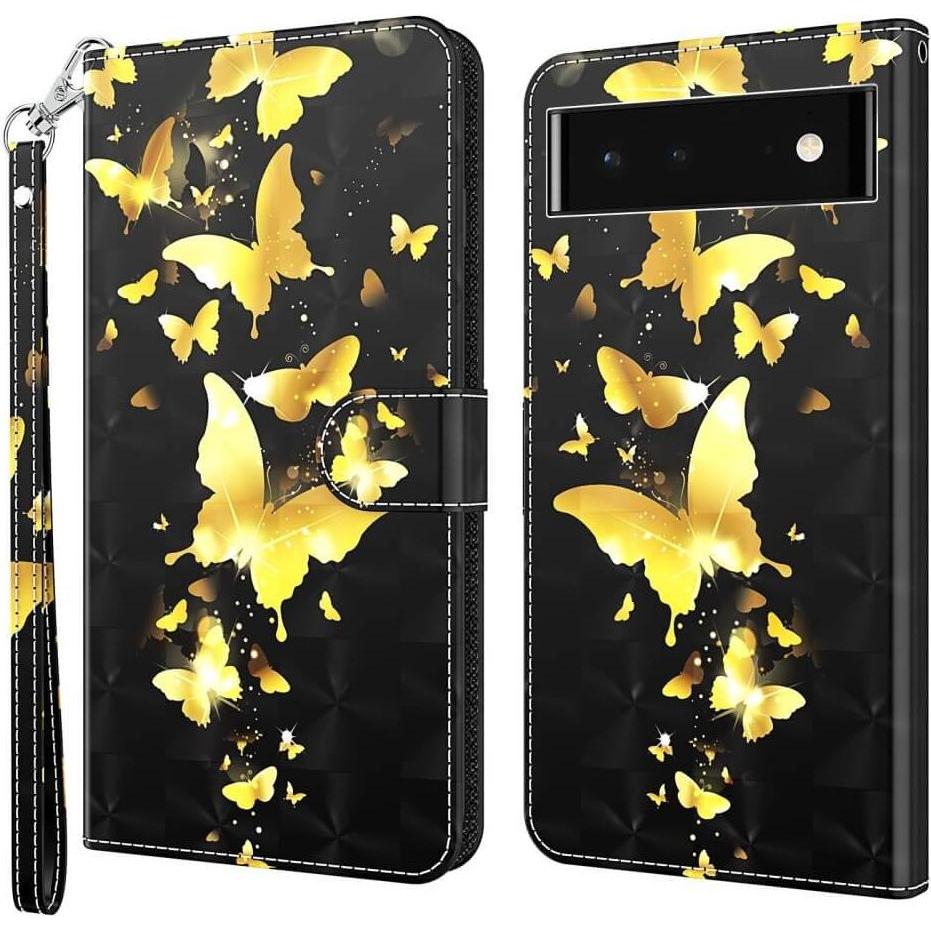 Cover-Discount Google Pixel 7 - Etui Glanz Effekt Schmetterling gold (Google Pixel 7), Smartphone Hülle, Gold