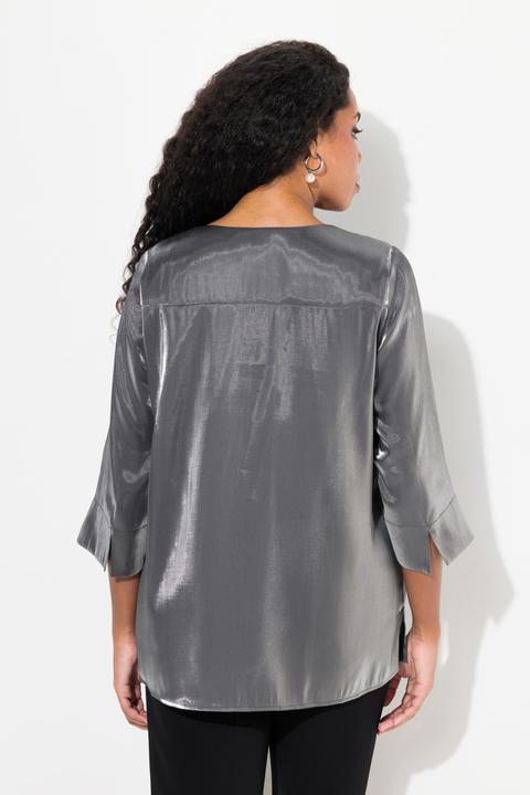 Produktbild Ulla Popken Bluse, A-Linie, Zierfalten, V-Ausschnitt, 3/4-Arm (54)