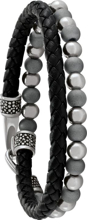 Produktbild Jourdan Doppelt gewickeltes Armband aus schwarzem geflochtenem Leder, Stahl (Leder, Stahl)