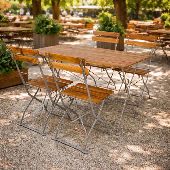 Produktbild Mojawo Biergarten Set Klapptisch + 4 Klappstühle klappbar Stahl Akazieholz 120x60cm (120 x 60 x 74 cm)