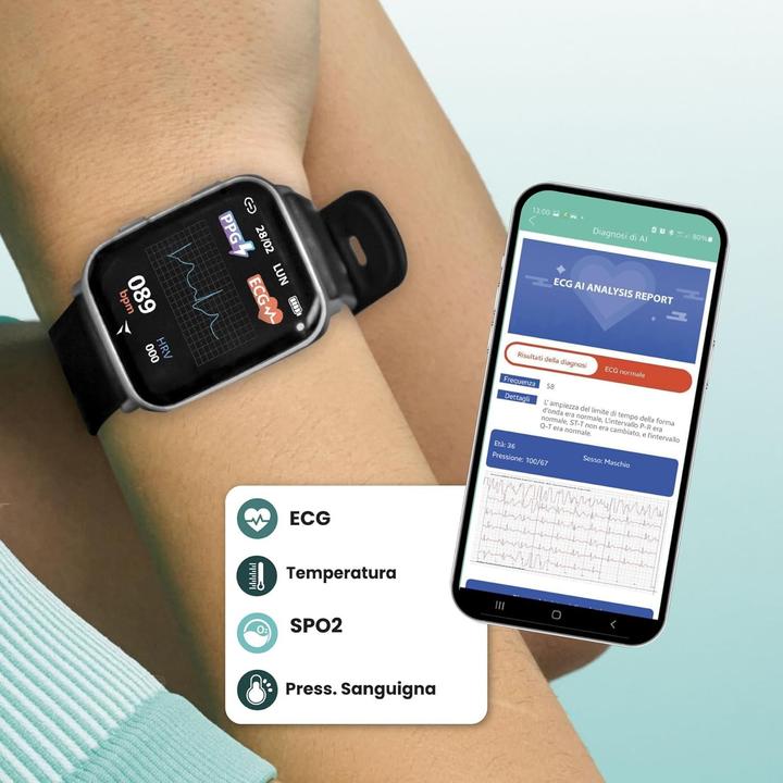 Produktbild Techmade Smartwatch mit EKG, Herzfrequenz-, Sauerstoff- und Schlafüberwachung, Sportfunktionen