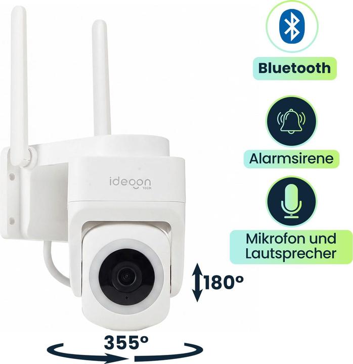 Actual product image Ideoon 4er-Set Outdoor Überwachungskamera 2K WLAN IP65 Wetterfest: 355 Grad Aussen-Kamera (2304 x 1296 Pixels)
