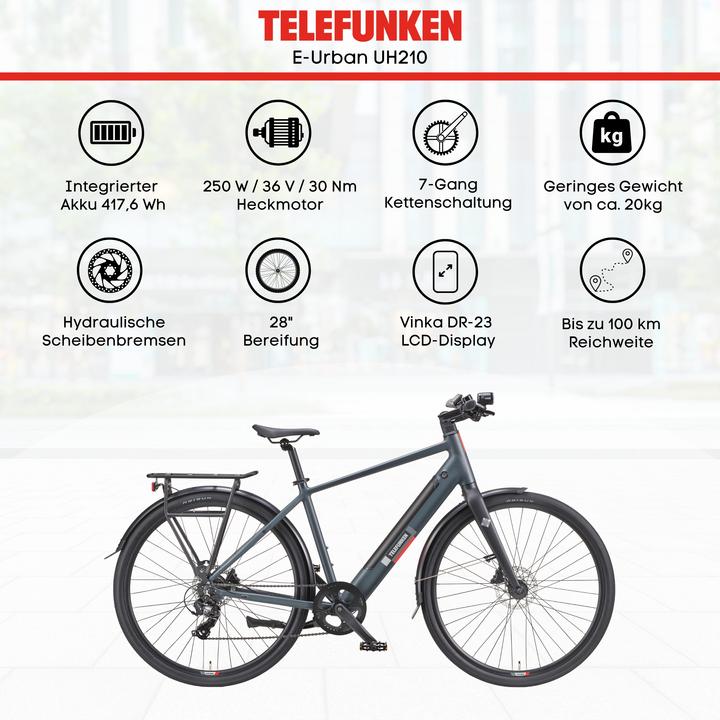Actual product image Telefunken Urban E-Bike Herren UH210 28 Zoll Hinterradmotor 7-Gang Kettenschaltung (48 cm)