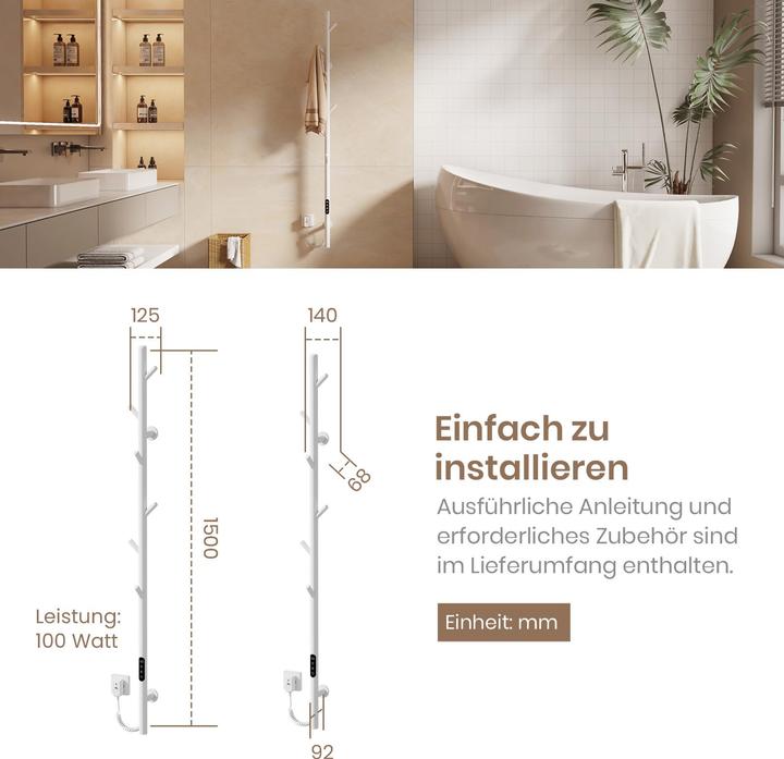 Produktbild Emke Elektrischer Handtuchheizkörper, 110W, LED-Display, Intelligentes Thermostat, WiFi/APP-Steuerung, Ti