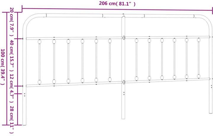 Actual product image vidaXL Kopfteil Metall Schwarz 200 cm, Farbe: Schwarz, Material (206 x 3 x 100 cm)