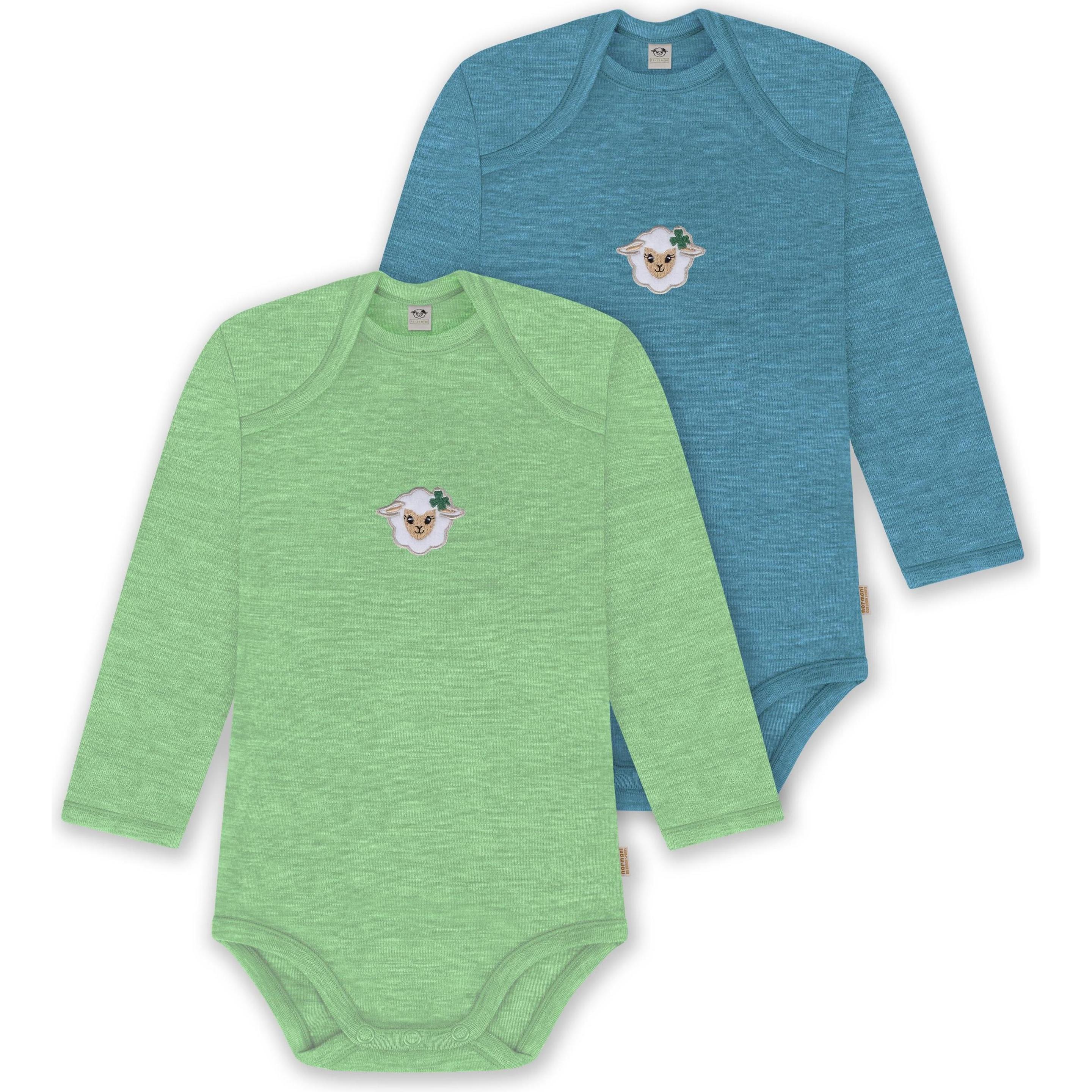 Normani, Herren, Body, 2er Pack Baby Merino Body Langarm „Auckland" - 9381, Grün, (68)