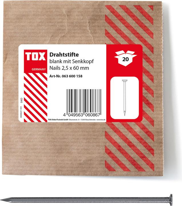 Productafbeelding Tox Clous 2,5x60 (20 stuks) Clous à tête fraisée brillants (20 Stuk, 60 mm)