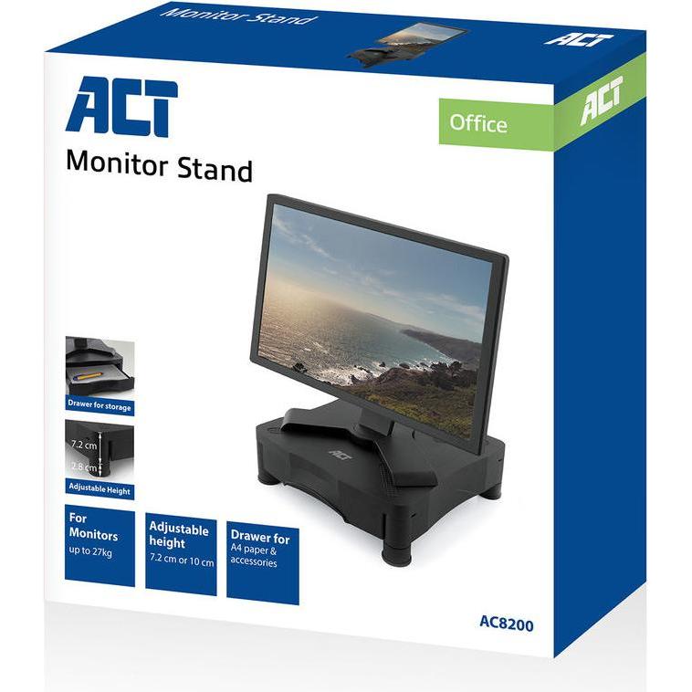 Thumbnail - ACT Monitor stand with one drawer, adjustable height, Monitor Erhöhung, Schwarz