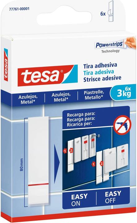 Actual product image tesa Powerstrips for tiles & metal, 3kg holding power, 6x double-sided adhesive strips