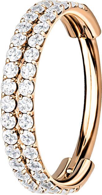 Actual product image Star Piercing Micro segment ring hinged rose gold double line with crystals (without brass, Surgical steel 316L)