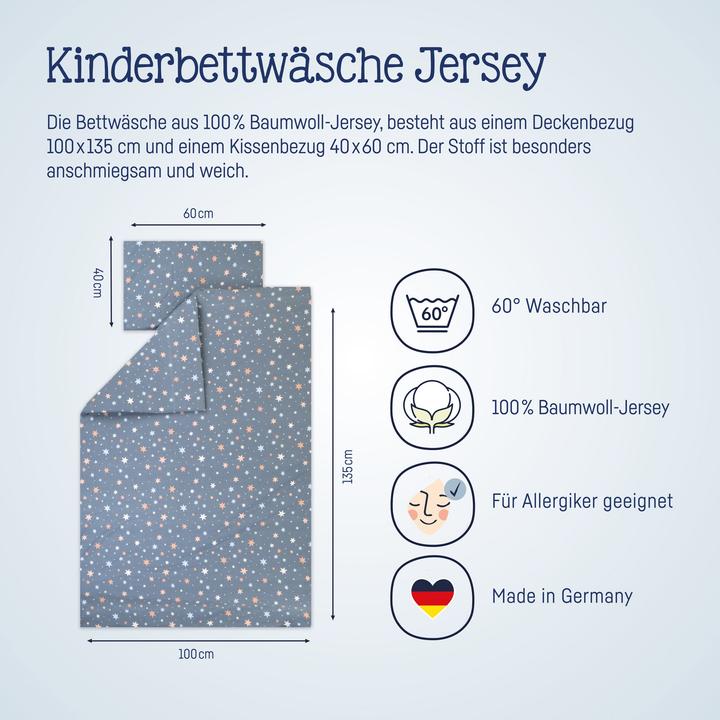 Immagine prodotto Julius Zöllner Biancheria da letto in jersey - 80/80+35/40 - Stelle brillanti