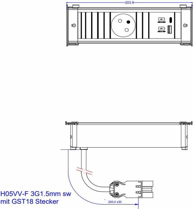 Actual product image Bachmann KAPSA S 1xUTE 1xUSB A&C 22W 0.2m GST18 (1x, CEE 7/3, CEE 7/5)